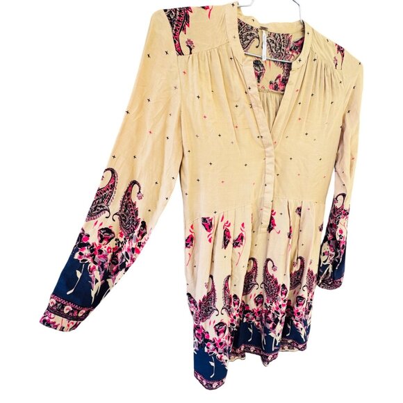 Free People Women's Size XSmall Tan and Burgundy Dress. - Picture 6 of 11